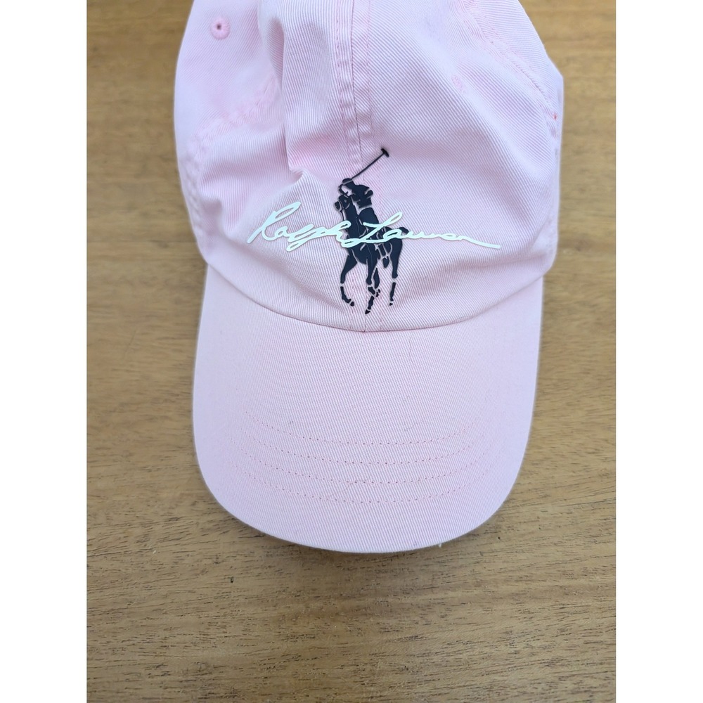 Polo Ralph Lauren Pink Baseball Cap Hat Big Pony Script Signature Leather Strap - Picture 3 of 10